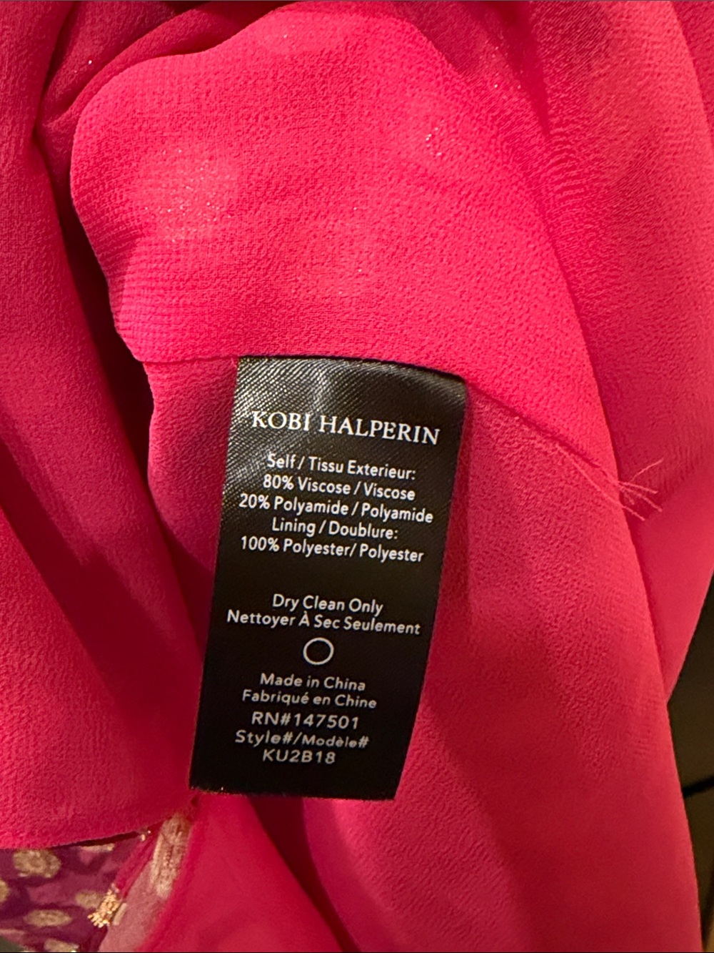 Kobi Halperin Fuchsia Floral & Gold Dot Button-Front Blouse - Picture 4 of 4